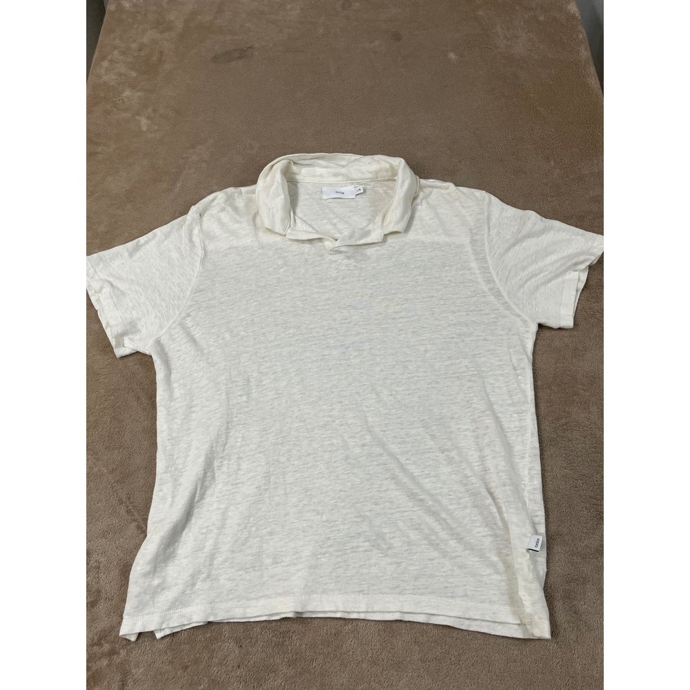 Onia Shaun Linen Polo Shirt Men's Large Off White Soft Summer Short Sleeve EUC